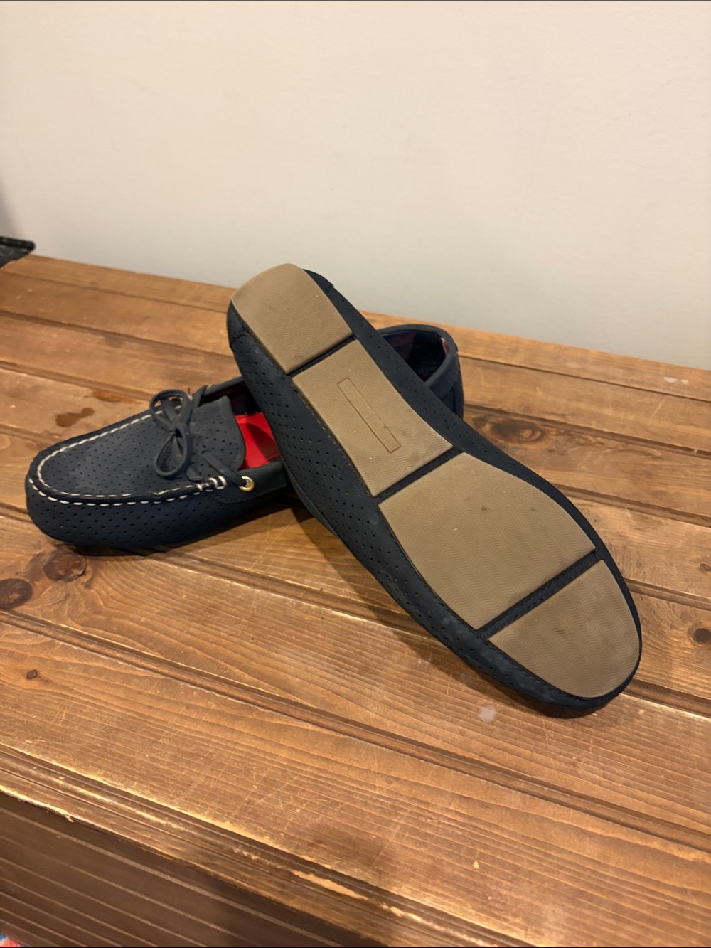 Tommy Hilfiger Navy Perforated Driving Loafers - Picture 3 of 4